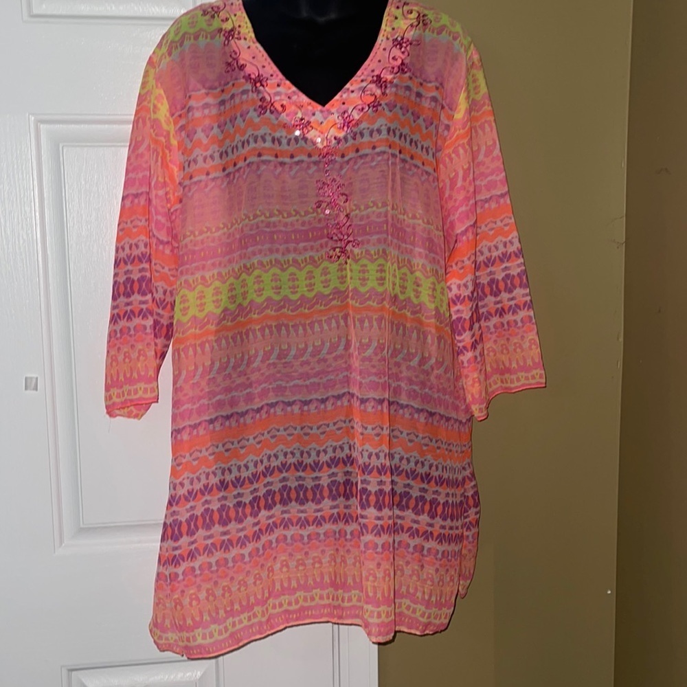 NWT Double Decker pink swim coverup L